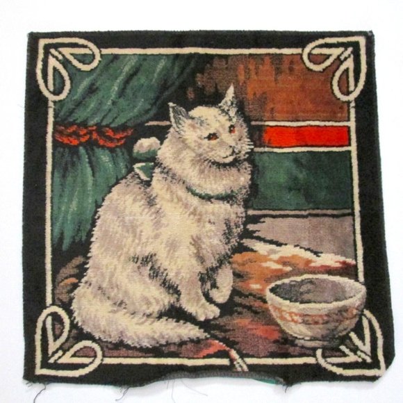 Vintage Persian Cat Tapestry Pillow Cover 18 Inches Square Small Flaws
